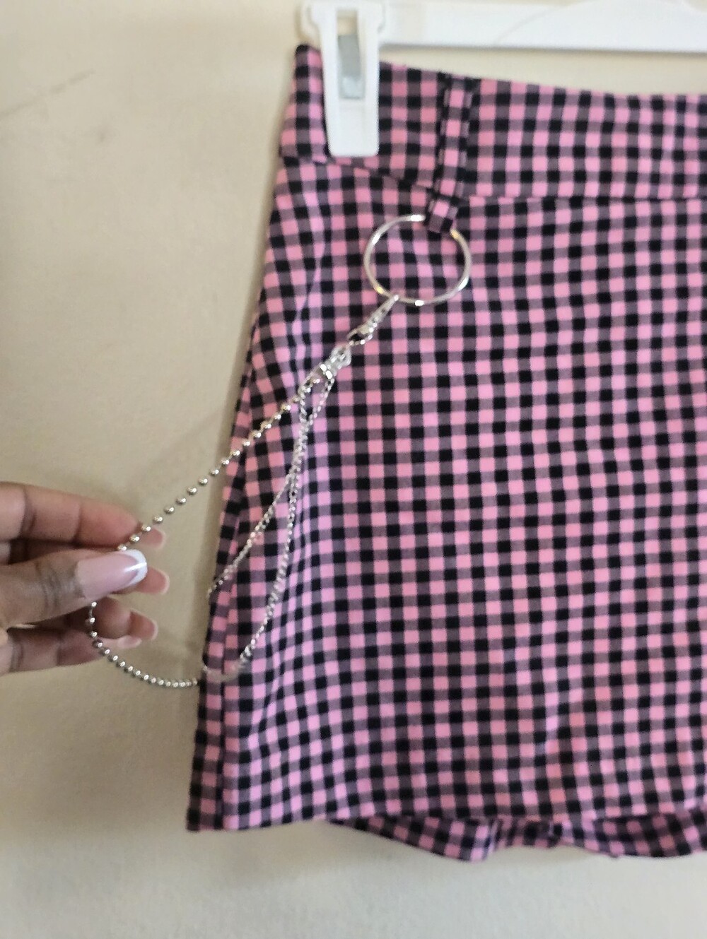 Bershka Gingham Skort Women’s Size US 6 Pink Black Chain Y2K Mini Emo Bratz - Picture 7 of 14